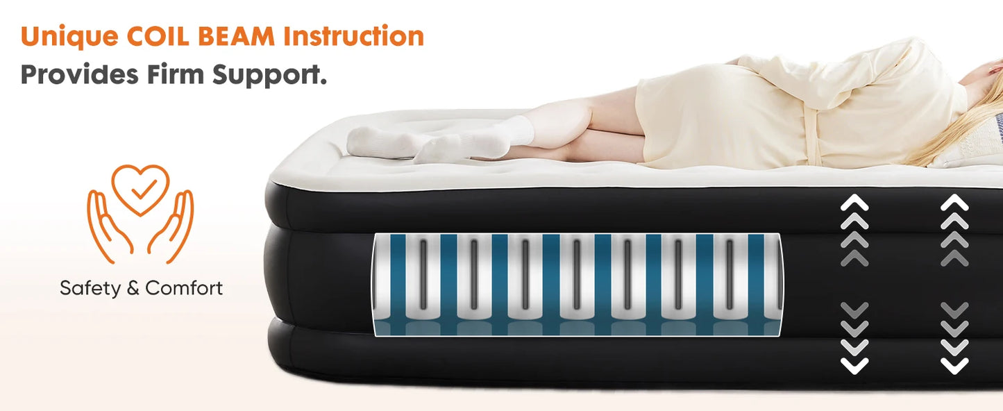IComfyHome Queen Twin Size Air Mattress Blow Up Double Height Non-Slip Bottom Weight Capacity 660 lbs Air Bed for Bed Home or Camping