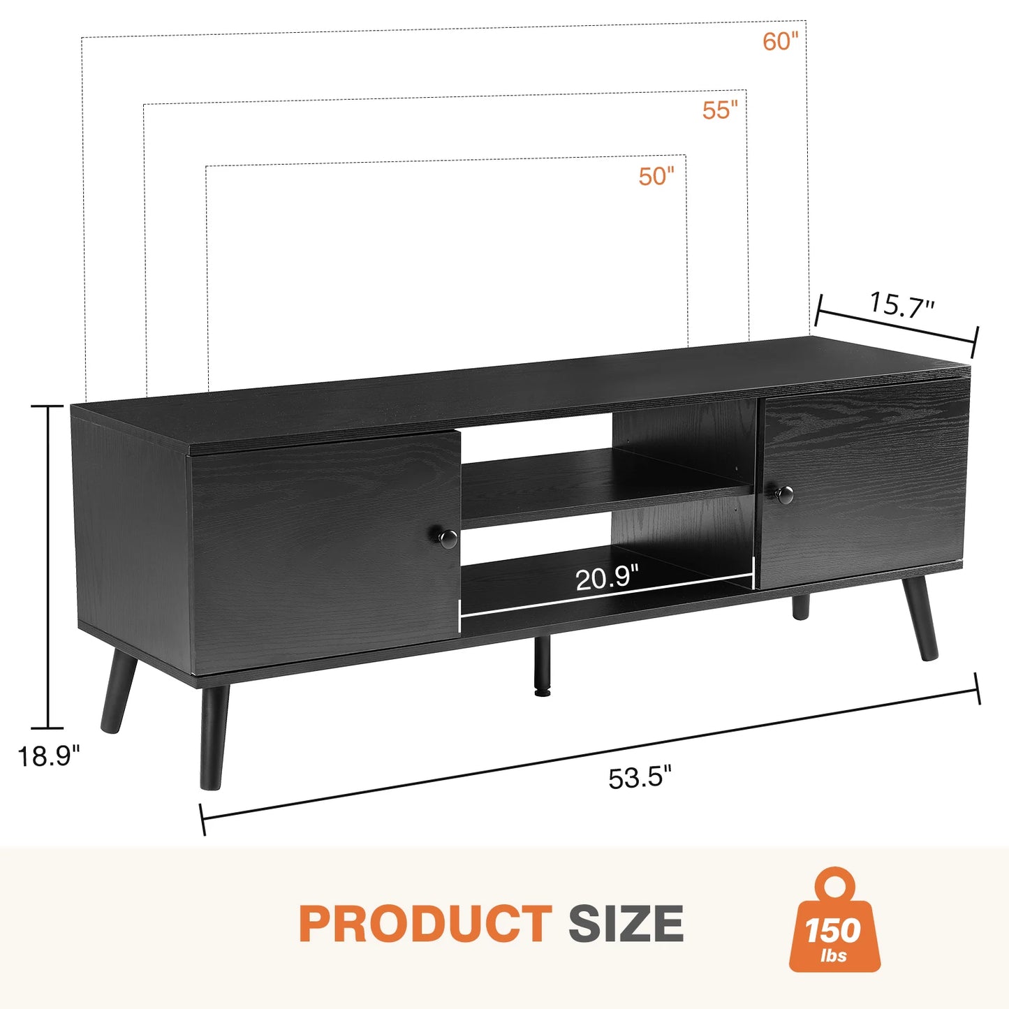 IComfyHome Wooden Fireplace Tv Stand For Up To 60 Inch TV Entertainment Center For Living Room Media Console Adjustable Shelf 2 Storage