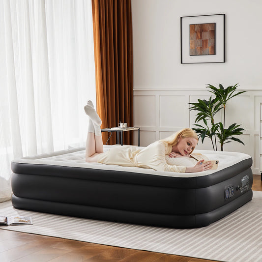 IComfyHome Queen Twin Size Air Mattress Blow Up Double Height Non-Slip Bottom Weight Capacity 660 lbs Air Bed for Bed Home or Camping