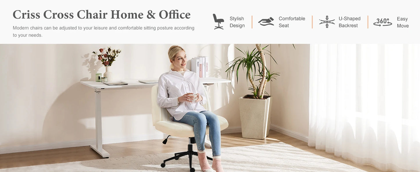 IComfyHome Armless Cross Office Chairs with Wheels PU Leather Swivel Living Room Desk Chair Height Adjustable Support Seat Furniture