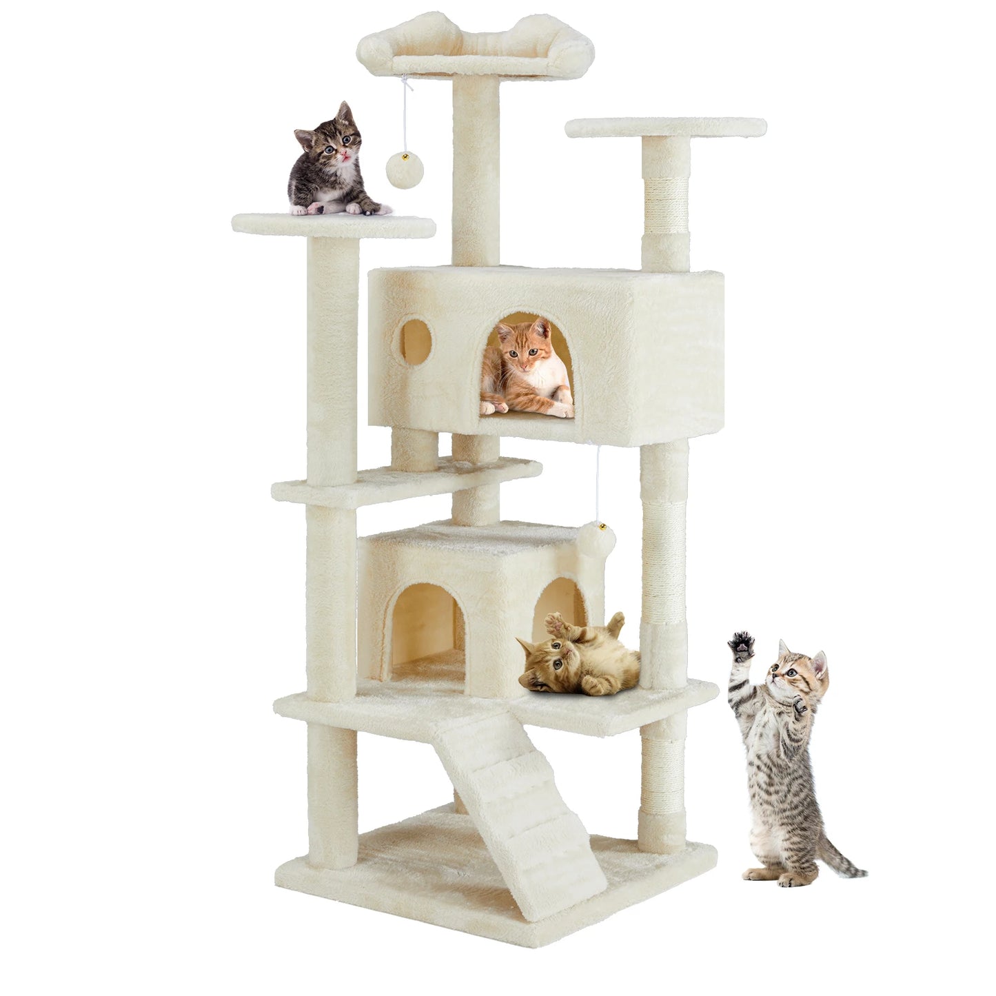 IComfyHome 54in Tall Multi-Level Cat Tree Tower for Indoor Pet Furniture Stable Kitty Play House with Sisal Scratching Post for Home
