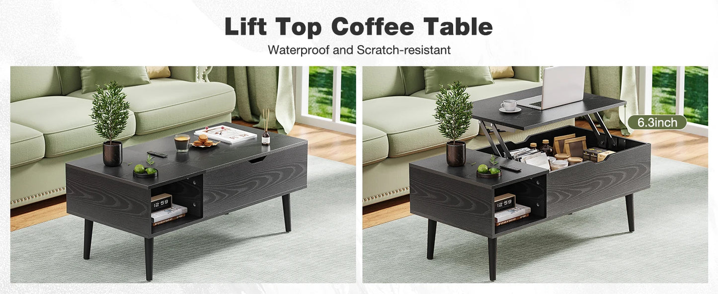 IComfyHome Lift Top Coffee Tables For Living Room 39.37"x19.7" Desk Tea Wood Dining Tables Adjustable Storage Shelf Easy Lift Or Lower