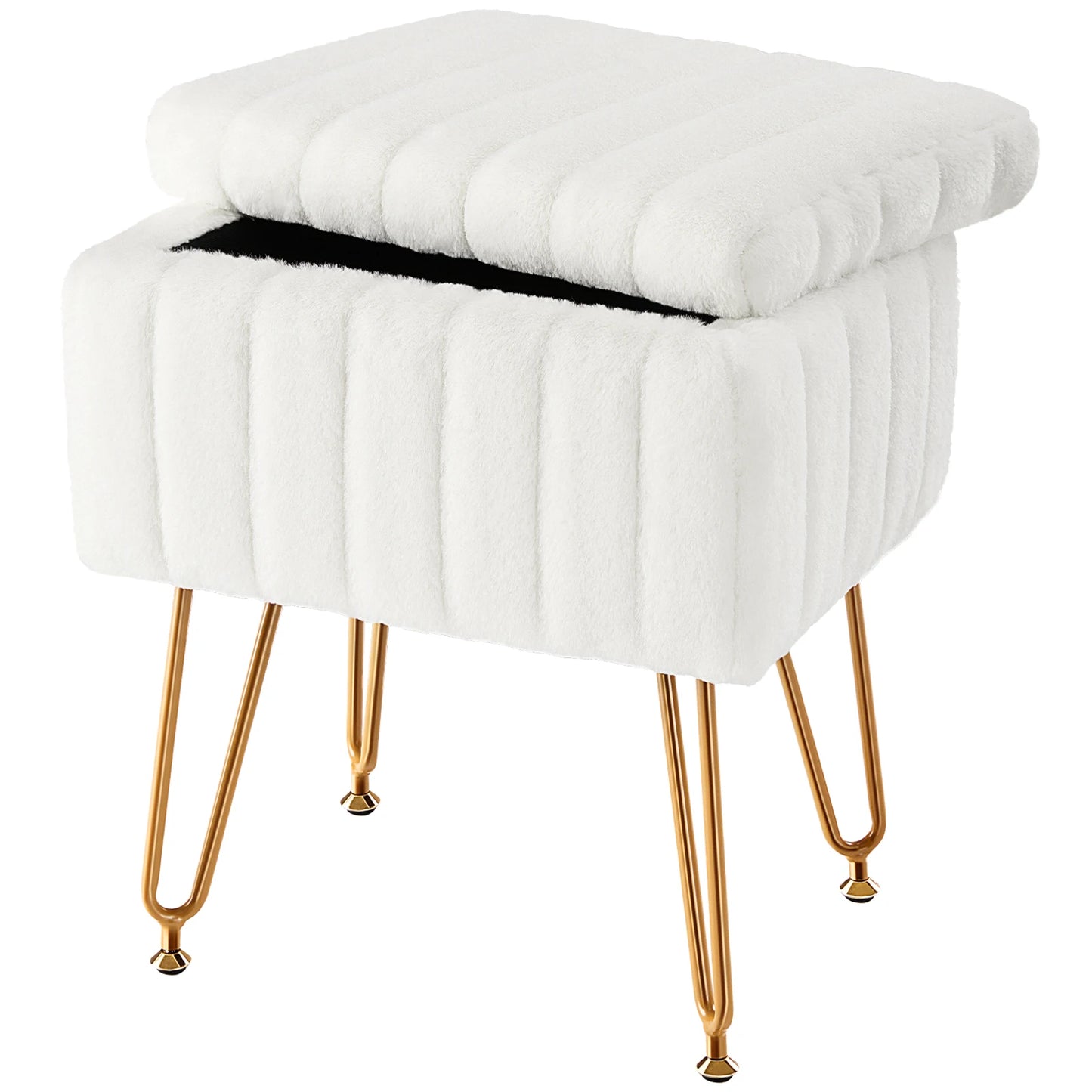 IComfyHome Faux Fur Living Room Hidden Storage Stools & Ottomans Padded Makeup with 4 Metal Legs Anti-Slip Adjustable Feet for Home