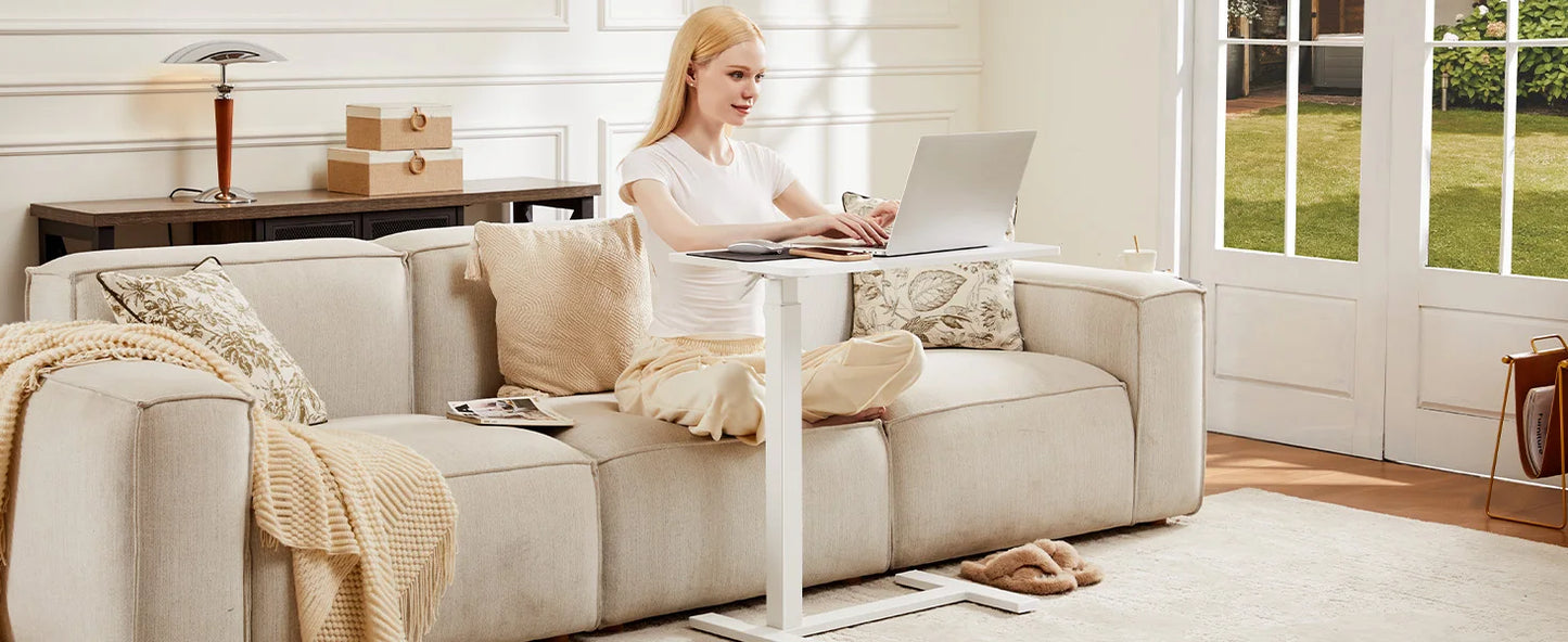 IComfyHome Overbed Bedside Sofa Table with Hidden Wheels Adjustable Height Home Use Bed Table Laptop Mobile Standing Desk For Bedroom