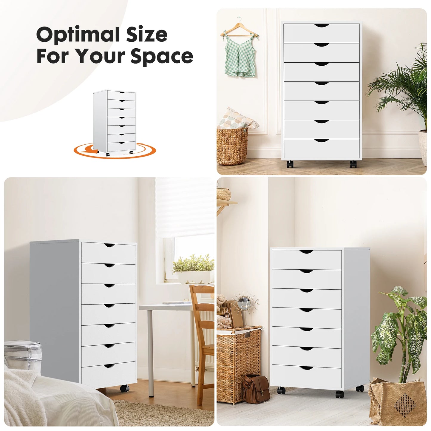 IComfyHome 7 Drawer Chest Dressers Nightstand Storage Cabinet Wooden File Office Mobile Cabinet Wheels Living Room Organizer Rolling