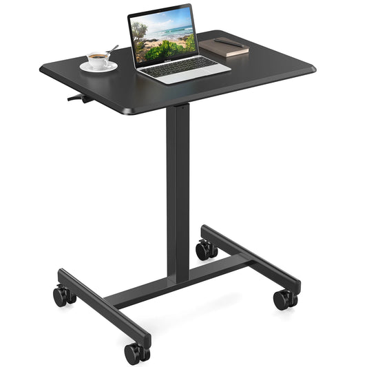 IComfyHome Portable Computer Desk Laptop Height Adjustable Table Mobile Sitting Workstation Lockable Wheels Suitable For Work Learning