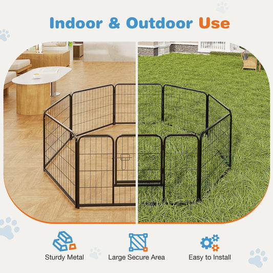 IComfyHome 8 Panel Dog Playpen Indoor Pet Fence Exercise for Yard Gate Heavy Duty Crates with Doors Metal Dog Pen for Camping Outdoor