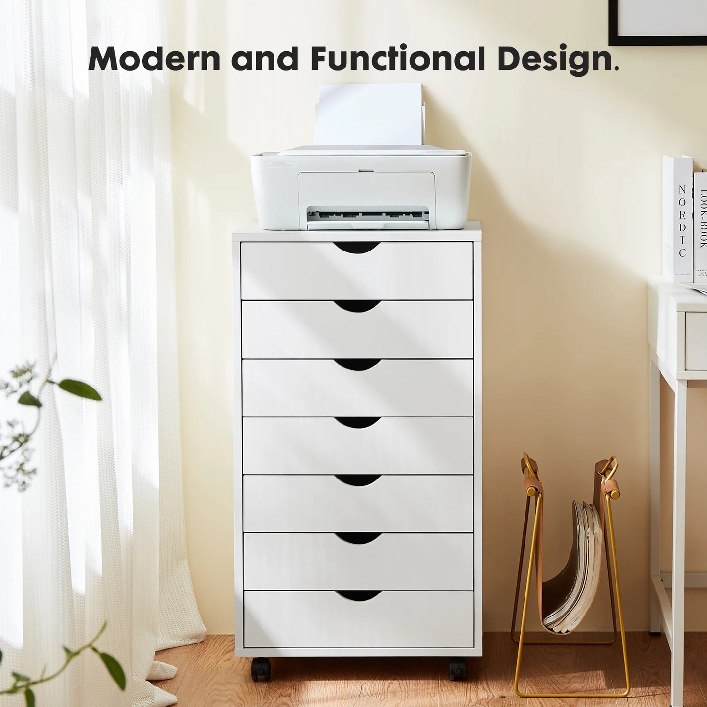 IComfyHome 7 Drawer Chest Dressers Nightstand Storage Cabinet Wooden File Office Mobile Cabinet Wheels Living Room Organizer Rolling
