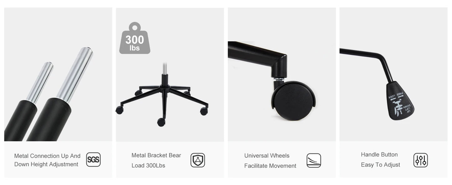 IComfyHome Armless Cross Office Chairs with Wheels PU Leather Swivel Living Room Desk Chair Height Adjustable Support Seat Furniture