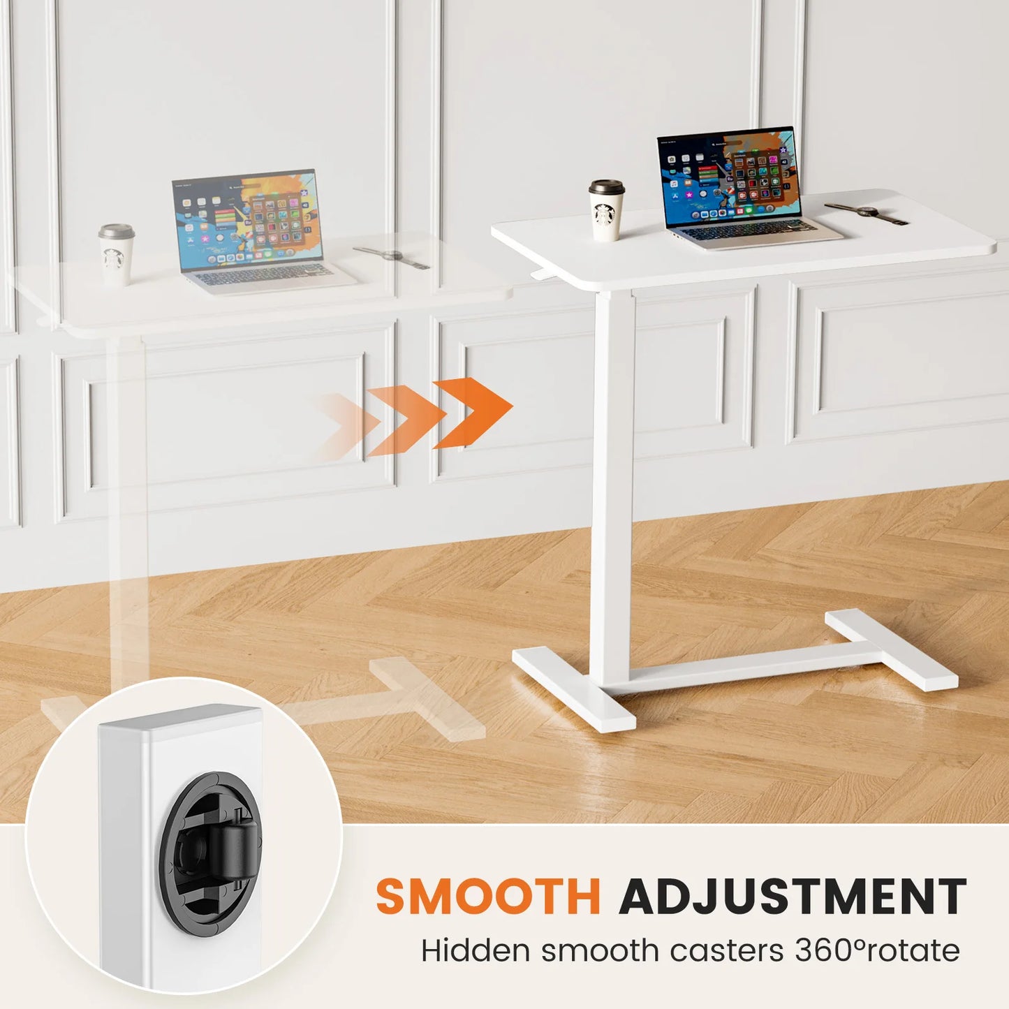 IComfyHome Overbed Bedside Sofa Table with Hidden Wheels Adjustable Height Home Use Bed Table Laptop Mobile Standing Desk For Bedroom