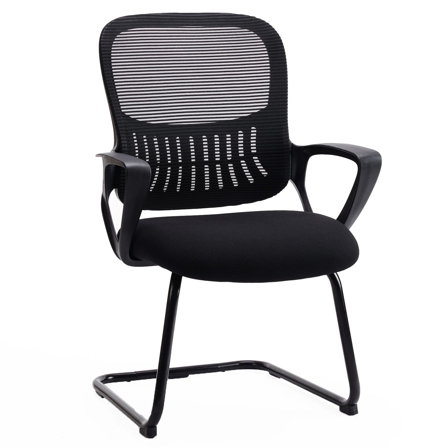 IComfyHome Ergonomic Office Chair No Wheels with Comfy Armrest and Mesh Lumbar Support Back Basket Design for Guest Reception