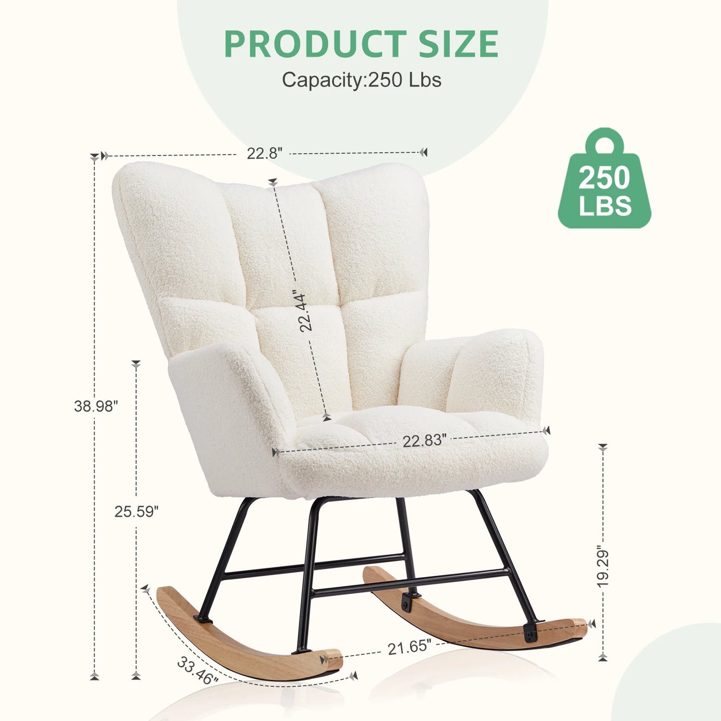 IComfyHome Teddy Fabric Upholstered Glider With High Backrest Padded Seat Accent Recliner Cushion Rocker Armchair Bedroom Furniture