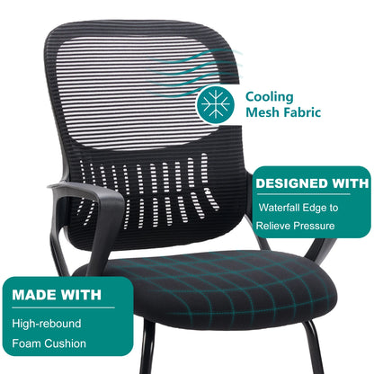 IComfyHome Ergonomic Office Chair No Wheels with Comfy Armrest and Mesh Lumbar Support Back Basket Design for Guest Reception