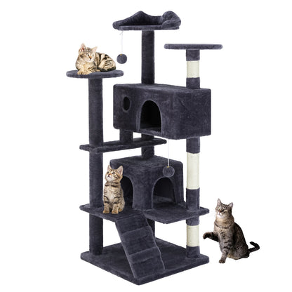IComfyHome 54in Tall Multi-Level Cat Tree Tower for Indoor Pet Furniture Stable Kitty Play House with Sisal Scratching Post for Home