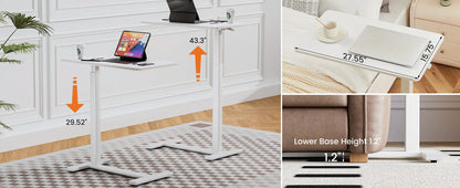 IComfyHome Overbed Bedside Sofa Table with Hidden Wheels Adjustable Height Home Use Bed Table Laptop Mobile Standing Desk For Bedroom