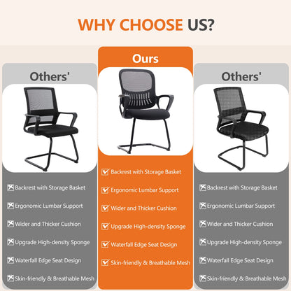 IComfyHome Ergonomic Office Chair No Wheels with Comfy Armrest and Mesh Lumbar Support Back Basket Design for Guest Reception