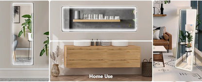 IComfyHome 60"x16" Led Dimming Full Length Mirror 3 Color Lighting Aluminum Alloy Frame Standing Hanging Floor Mirrors For Living Room