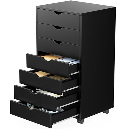 IComfyHome 7 Drawer Chest Dressers Nightstand Storage Cabinet Wooden File Office Mobile Cabinet Wheels Living Room Organizer Rolling