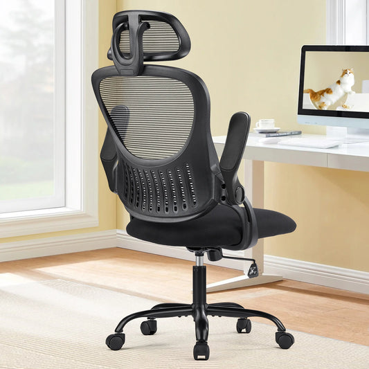 IComfyHome Mesh Ergonomic Office Computer Desk Chair Flip-up Arms Adjustable Headrests Comfortable Lumbar Support For Home Office