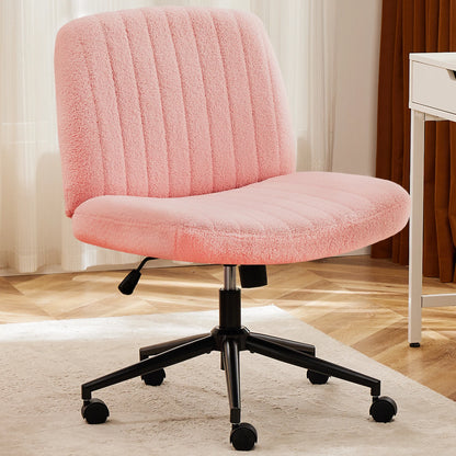 IComfyHome Armless Cross Office Chairs with Wheels PU Leather Swivel Living Room Desk Chair Height Adjustable Support Seat Furniture