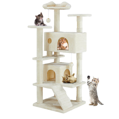 IComfyHome 54in Tall Multi-Level Cat Tree Tower for Indoor Pet Furniture Stable Kitty Play House with Sisal Scratching Post for Home