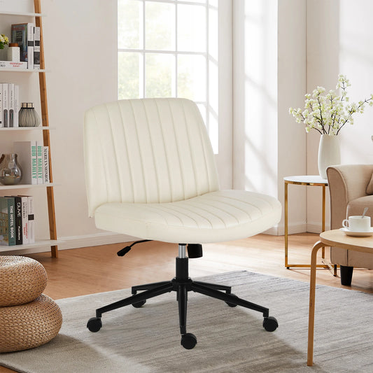 IComfyHome Armless Cross Office Chairs with Wheels PU Leather Swivel Living Room Desk Chair Height Adjustable Support Seat Furniture