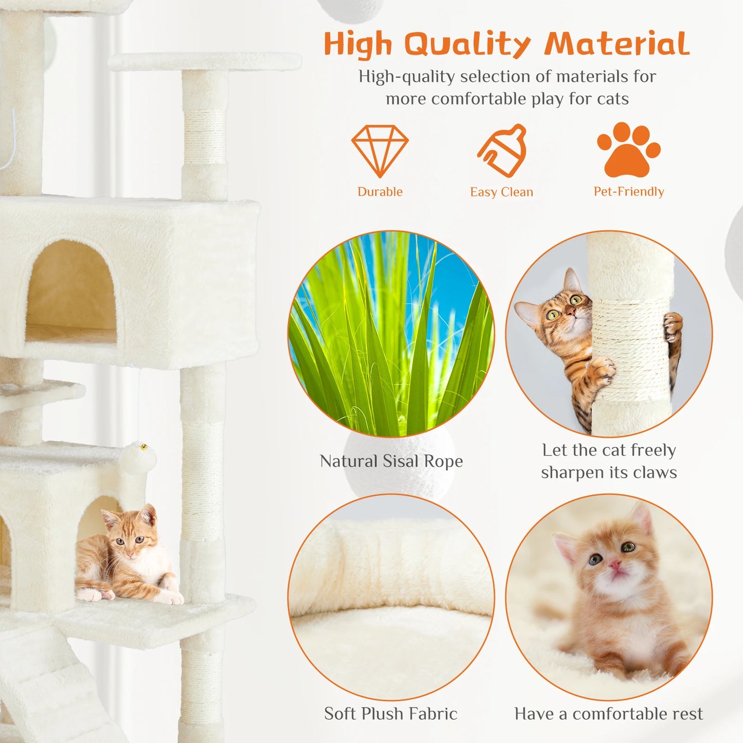 IComfyHome 54in Tall Multi-Level Cat Tree Tower for Indoor Pet Furniture Stable Kitty Play House with Sisal Scratching Post for Home
